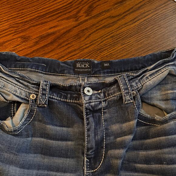 Buckle Black Men’s Straight Leg Jeans Waist 36R Inseam 28 Early Y2K Distressed - Picture 8 of 11